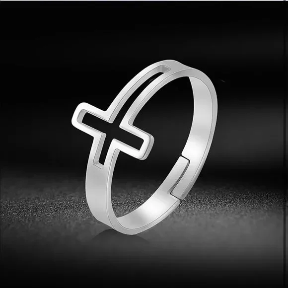 Jesus Cross  stainless steel adjustable ring - Picture 2 of 2